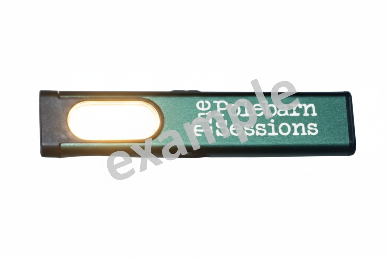 Flashlight with 'The Polebarn Sessions' branding on a white background