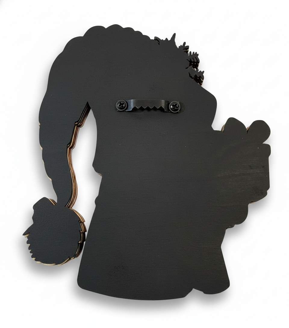 Back of the gnome, painted black with a wall hanger