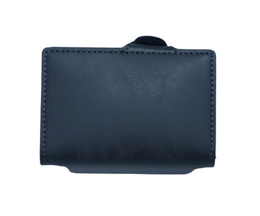 Black leather wallet, pictured on a white background