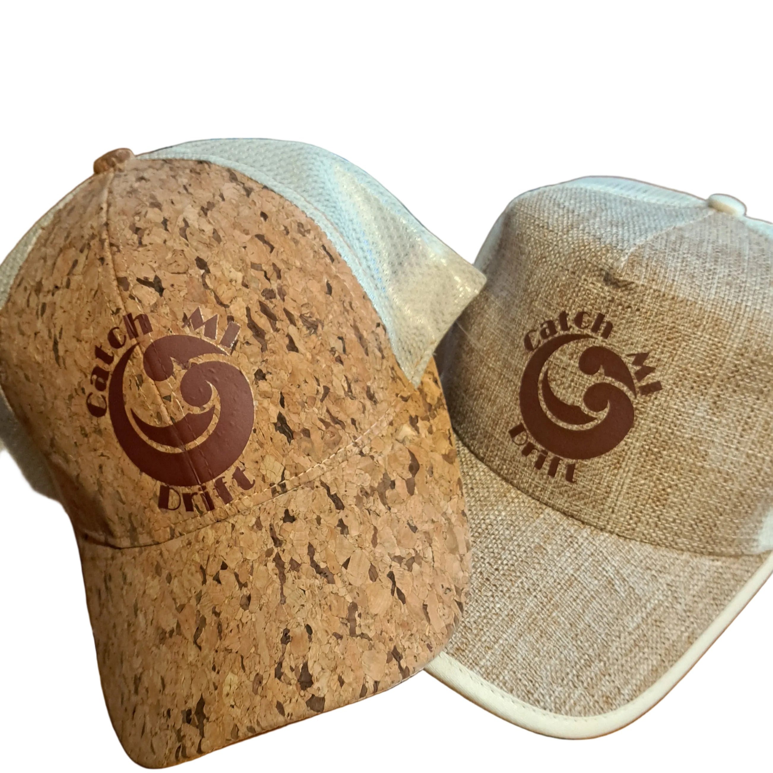 Two cork hats with a vinyl logo